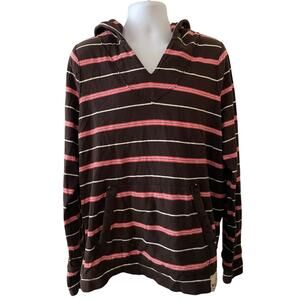 Hollister Mens Size XL Brown Pink White Striped Vintage Pullover Hoodie